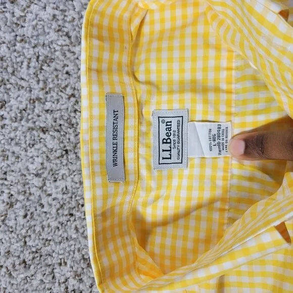 LL Bean Shirt Mens Large Yellow Plaid Button Down Short Sleeve Preppy - Picture 2 of 8